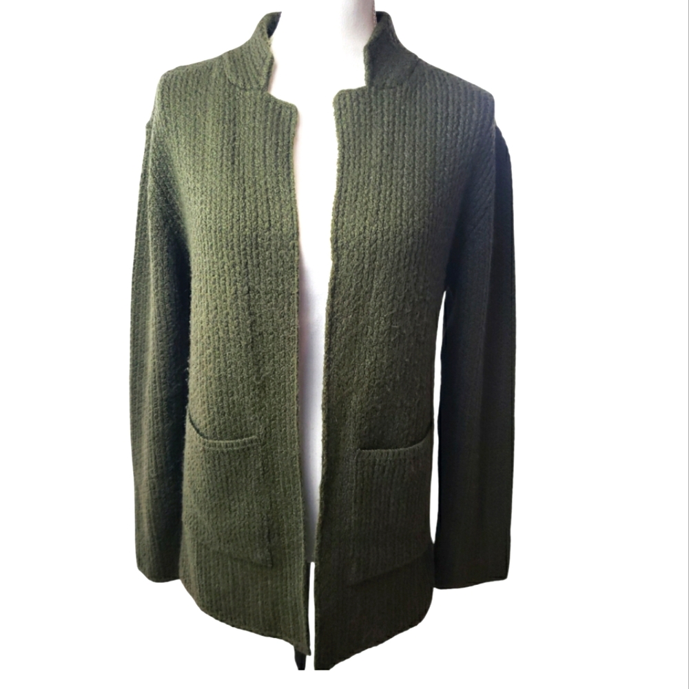 Vitrin Wool Blend Long Cardigan Open Front in Olive Pockets Size *Medium